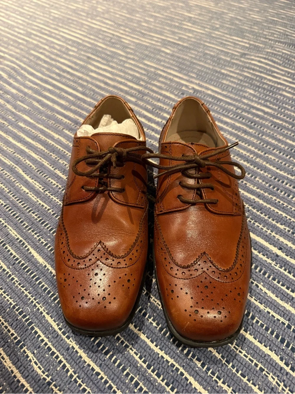 Florsheim Cognac Leather Wingtip Derby Oxfords for little kids